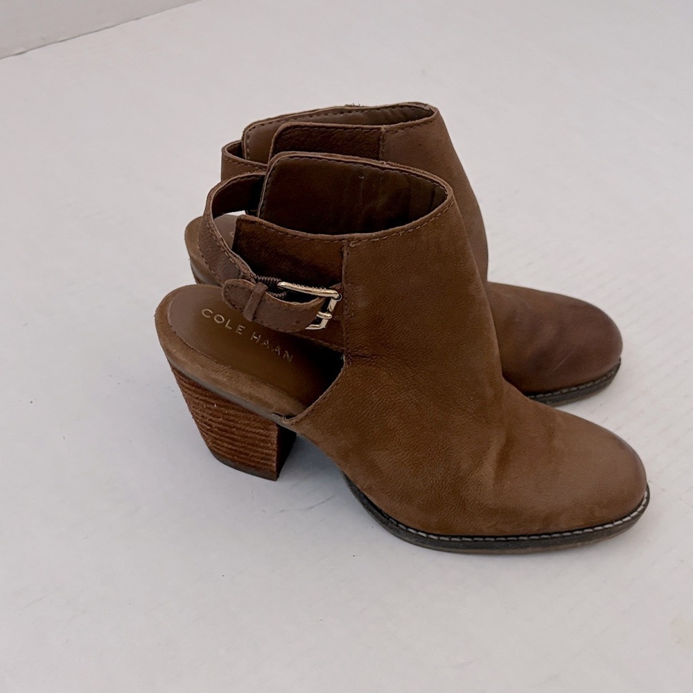 Cole Haan Pippa Suede Western Booties Wood Stack Heel Sling Back Size 6